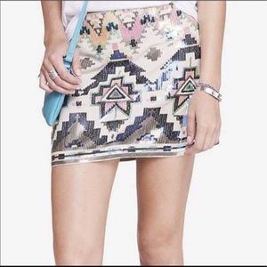 Express Multicolored Sequin Aztec/tribal Skirt Large